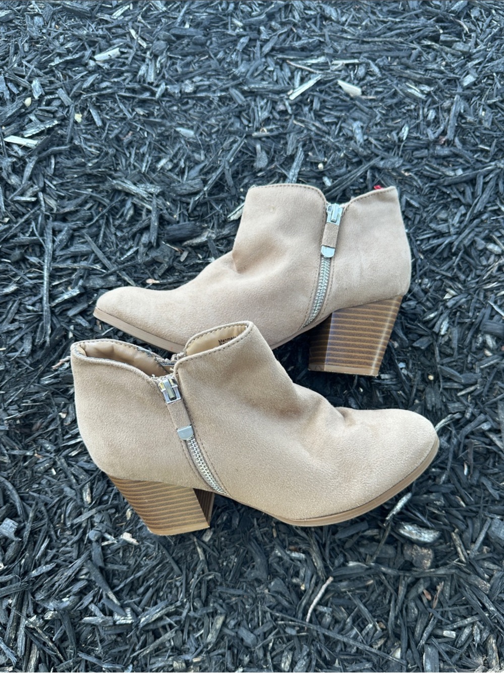 Neutral Taupe Suede Ankle Booties with Side Zip - Women